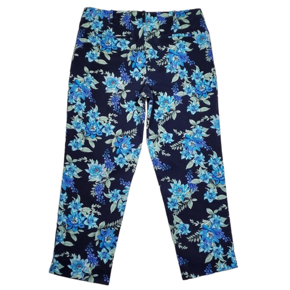 Talbots Blue Floral Print Classic Cropped Pants Size 10 - Picture 9 of 15